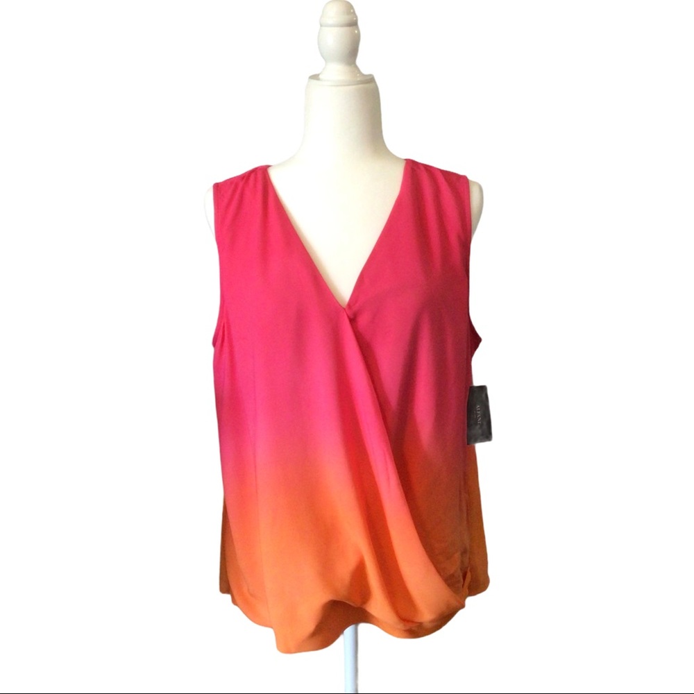 Pink Orange Ombre V Neck Sleeveless Top Plus Sz 1X